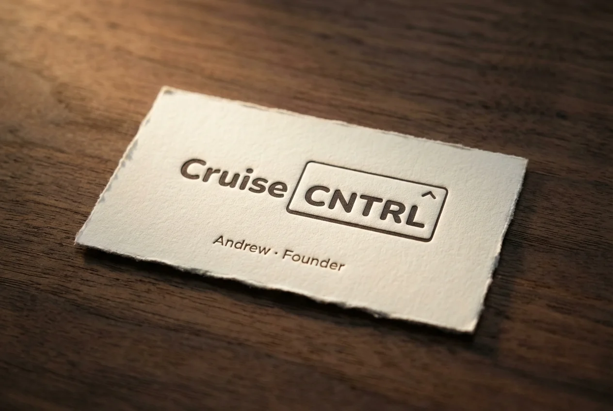 Letterpress business card with CruiseCNTRL logo
