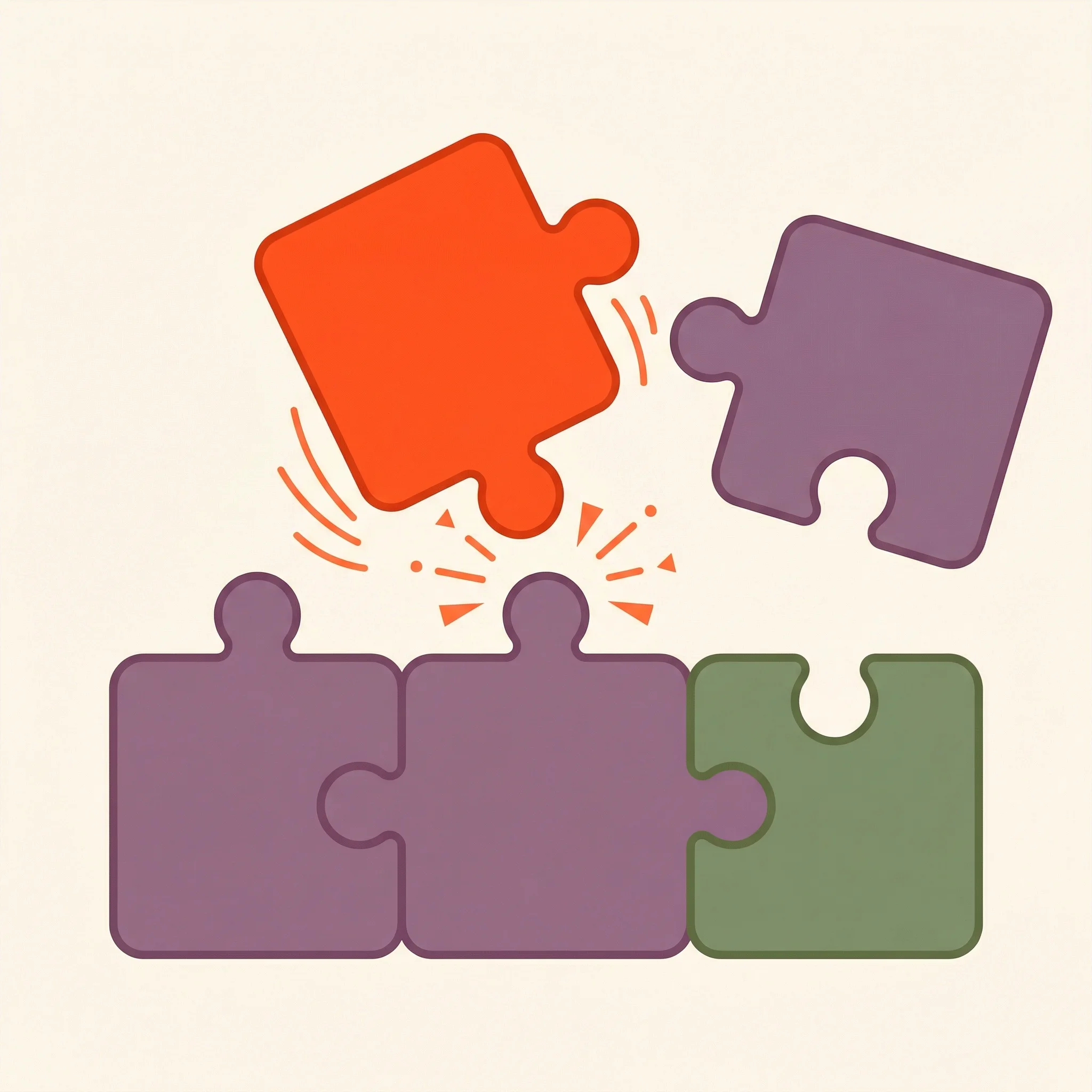 Brand illustration: pieces clicking together